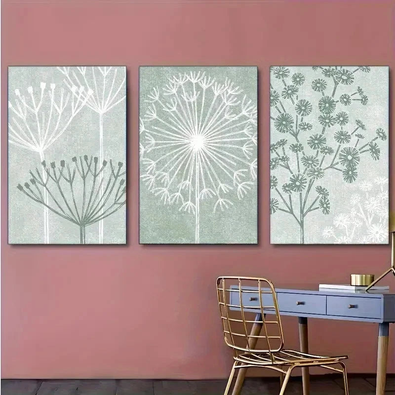 3pcs Minimalist Dandelion Painting Metal Print Ready to Hang Art
