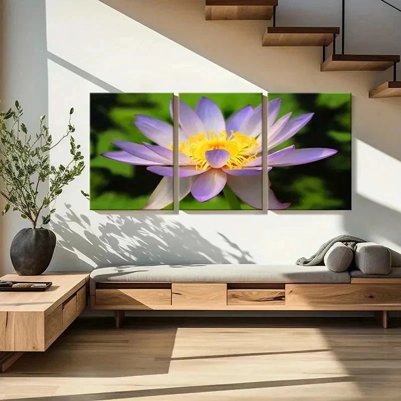 3pcs Purple Lotus Flower Art Modern Wall Art Set Canvas Framed 40x60cm - High Quality Print 100% Australian Made Wall Canvas Ready to Hang
