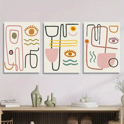 3pcs painting of human face, minimalist line Metal Print Ready to Hang Art