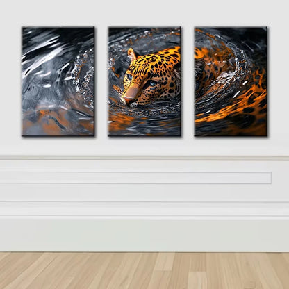 3pcs Luxurious swimming leopard Wall Art Set Canvas Framed 60x90cm - High Quality Print 100% Australian Made Wall Canvas Ready to Hang