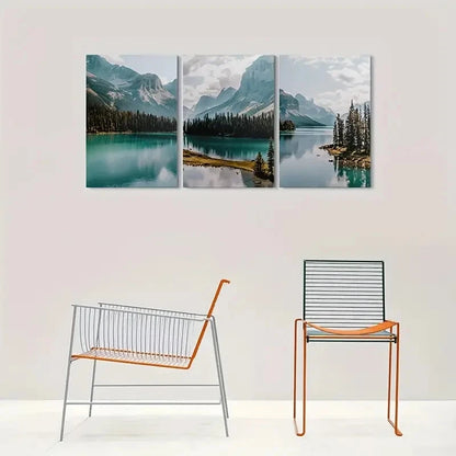 3pcs Scenic Mountain Lake Nature Painting Metal Print Ready to Hang Art