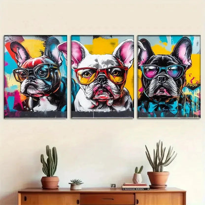 3pcs French Bulldog Style Dog Theme Metal Print Ready to Hang Art