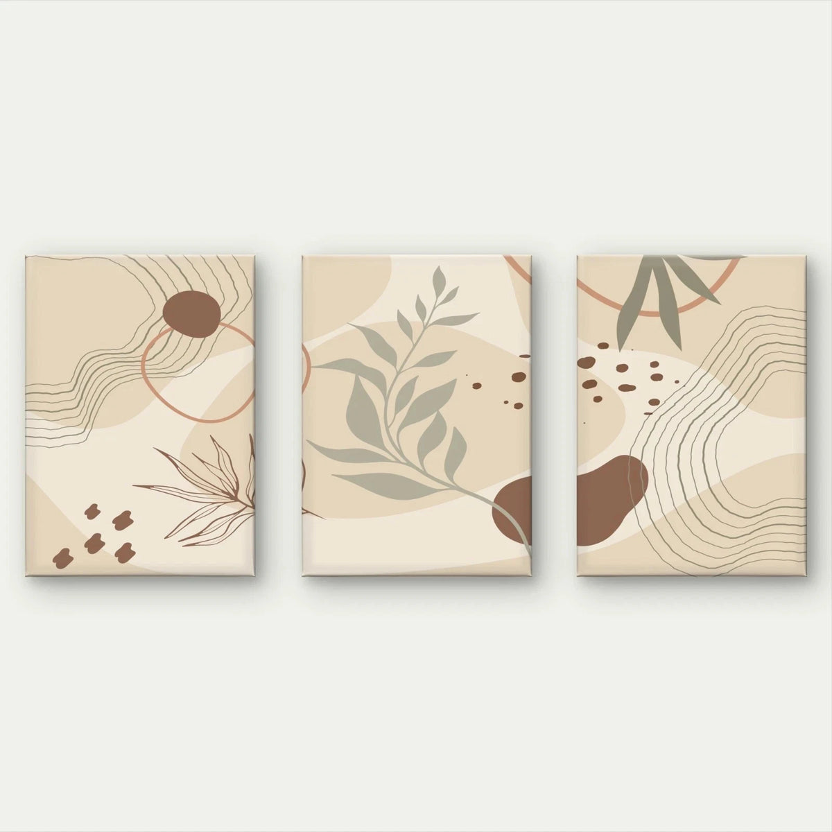 3pcs Neutral Botanical Abstract Shapes Wall Art Set Canvas Framed 60x90cm - High Quality Print 100% Australian Made Wall Canvas Ready to Hang
