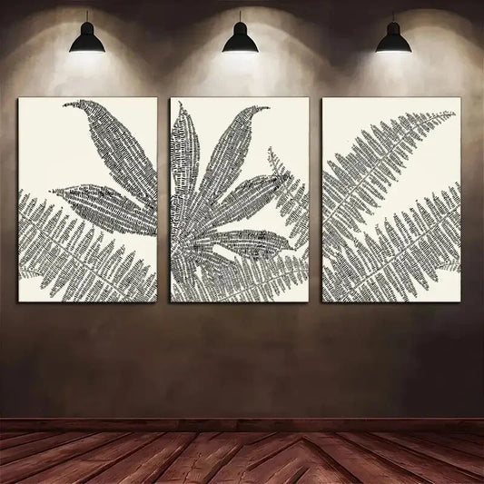 3pcs Botanical Leaves Modern Industrial Style Metal Print Ready to Hang Art