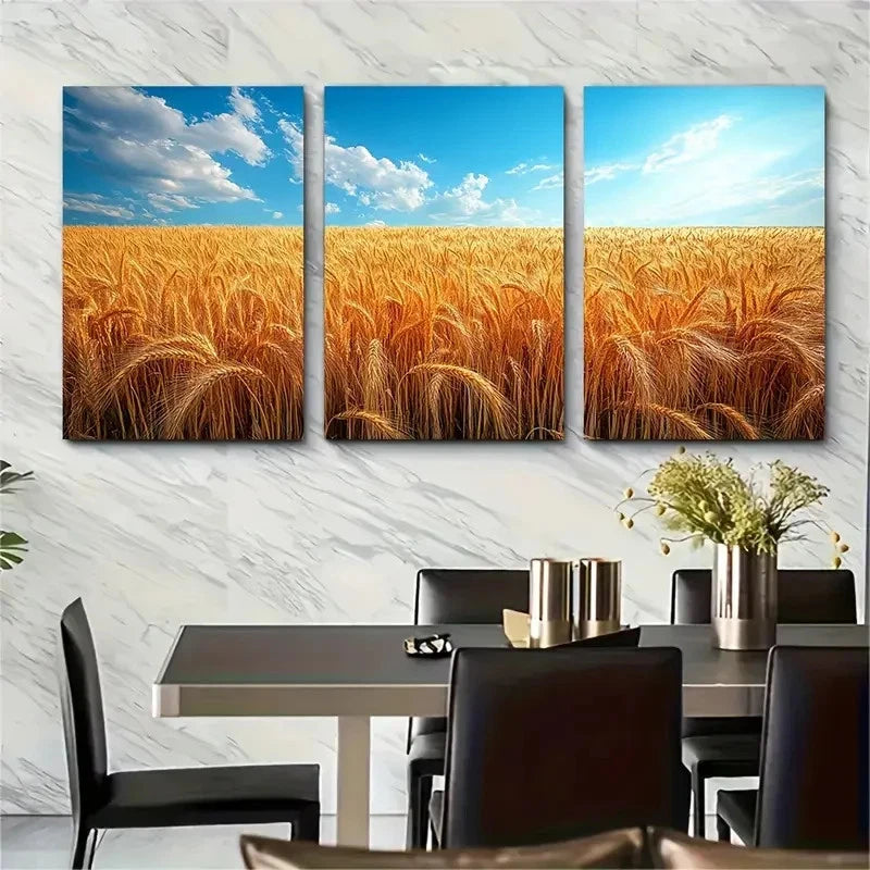 3pcs Farmers Field with Clear Blue Sky Metal Print Ready to Hang Art