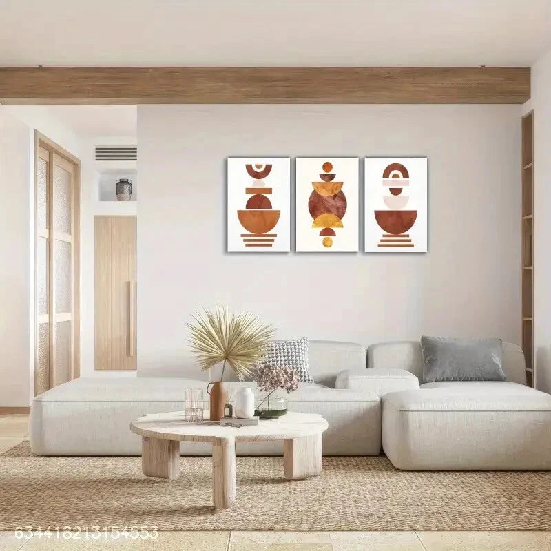 3pcs Living Space Decorative Poster with Geometry Metal Print Ready to Hang Art