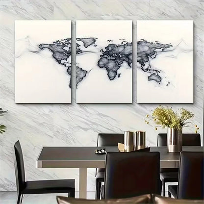 3pcs Minimalist World Map Metal Print Ready to Hang Art