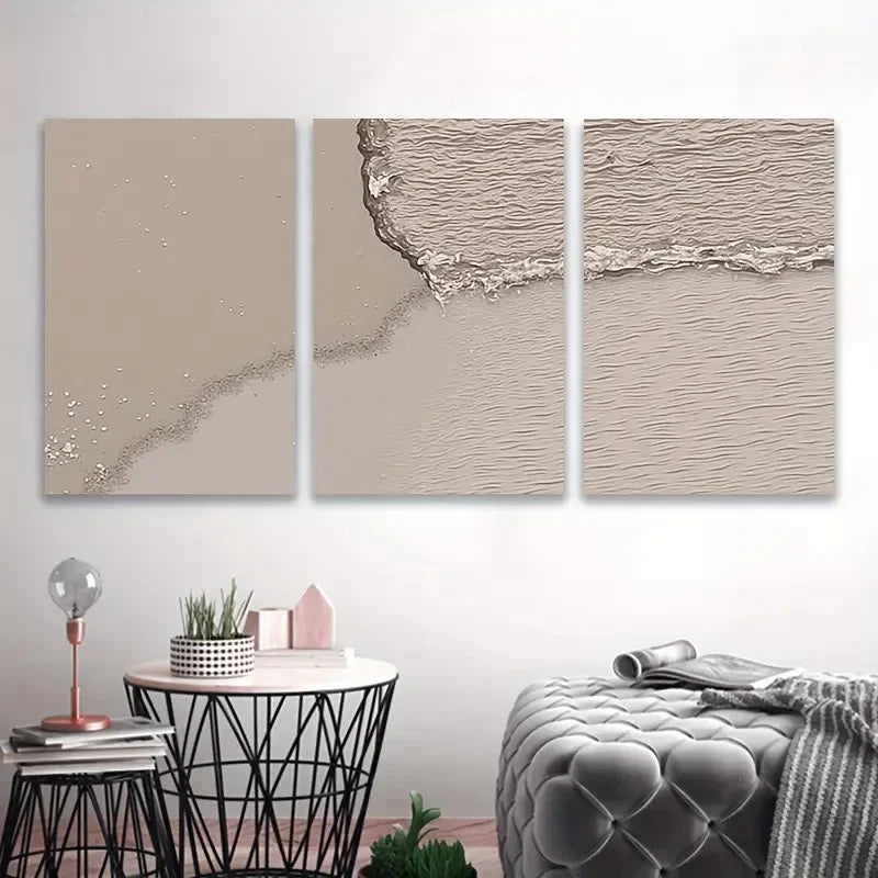 3pcs Close-Up Beach Scene with Pebbles & Waves Wall Art Set Canvas Framed 40x60cm - High Quality Print 100% Australian Made Wall Canvas Ready to Hang