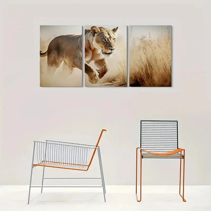 3pcs Wildlife Lioness Animal Themed Metal Print Ready to Hang Art