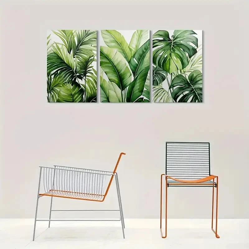 3pcs Tropical Leaf Botanical Green Plant Painting Metal Print Ready to Hang Art