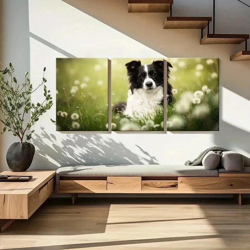 3pcs Puppy Dandelion and Grass Field Wall Art Set Canvas Framed 40x60cm - High Quality Print 100% Australian Made Wall Canvas Ready to Hang