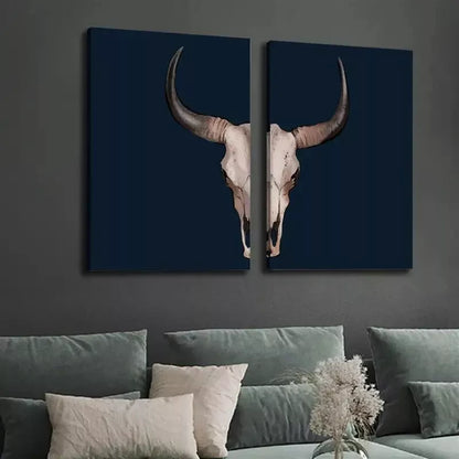 2pcs Decorative Painting, Skull Artwork, Southwest Desert Cowboy Canvas Framed 50x75cm - High Quality Print 100% Australian Made Wall Canvas Ready to Hang - Bella Home Decor