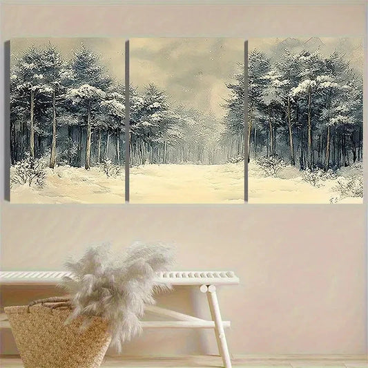 3pcs Winter Pine Forest Snow Scene Wall Art Set Canvas Framed 60x90cm - High Quality Print 100% Australian Made Wall Canvas Ready to Hang