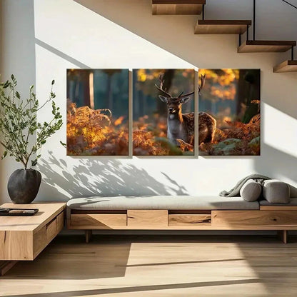 3pcs Autumn Forest Deer Art Wildlife Print Metal Print Ready to Hang Art