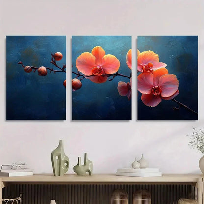 3pcs Painting Flowers Pink Colourful Blue Themed Metal Print Ready to Hang Art