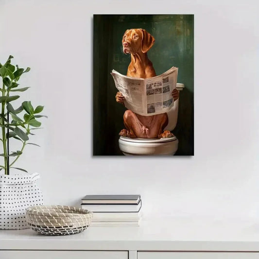 Contemporary Vizsla Dog Newspaper Reading Painting 40x60cm Metal Print Ready to Hang