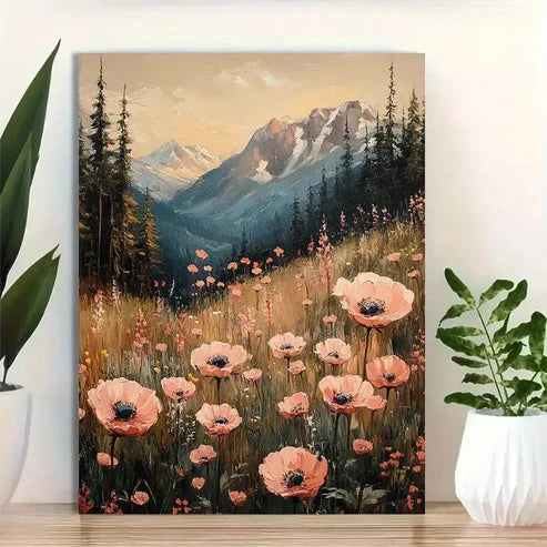 Beautiful Pink Wildflower Meadow Painting 60x90cm Metal Print Ready to Hang