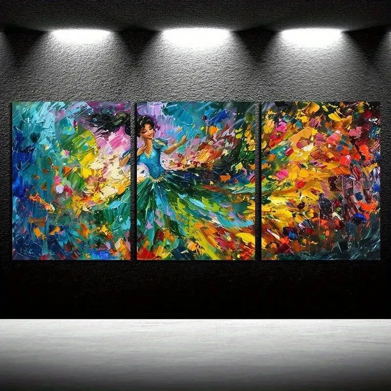 3pcs Abstract Dancing Figure, Vivid Colors Design Metal Print Ready to Hang Art