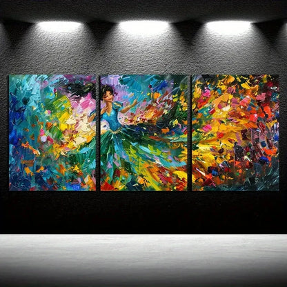 3pcs Abstract Dancing Figure, Vivid Colors Design Metal Print Ready to Hang Art