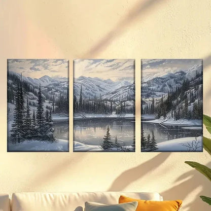 3pcs Forest with Serene Lake & Mountain Wall Art Set Canvas Unframed - High Quality Print 100% Australian Made Wall Canvas