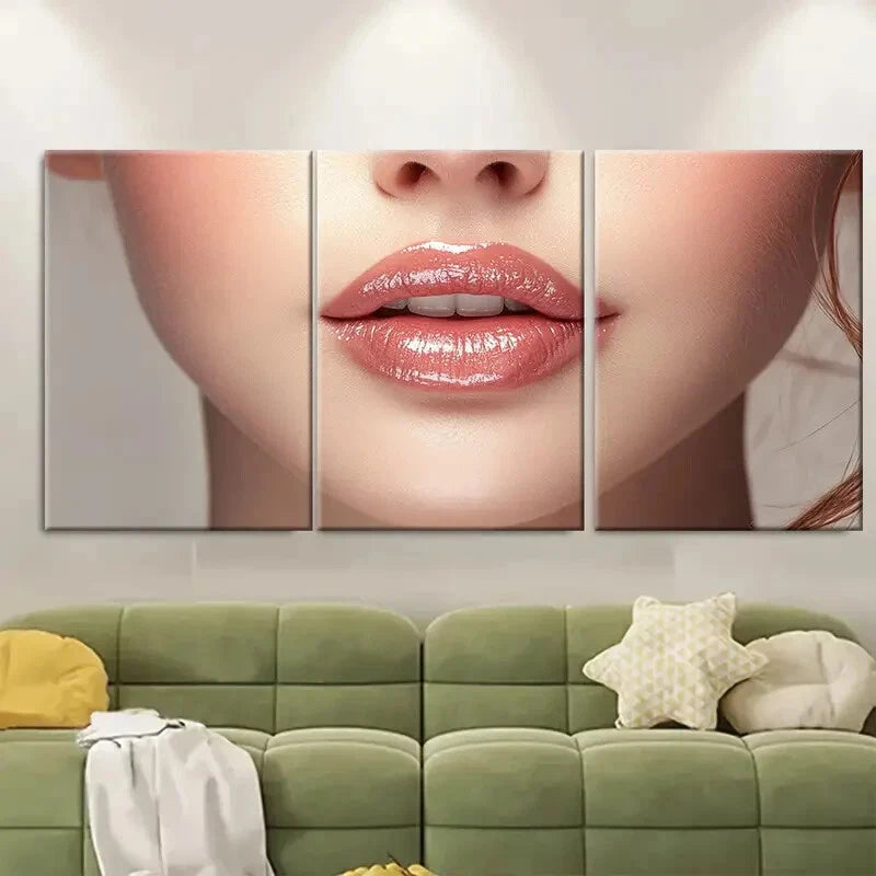 3pcs Beautiful Pair of Lips Young Lady Metal Print Ready to Hang Art