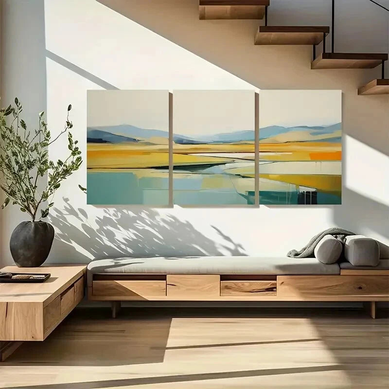 3pcs Vibrant Yellow Blue & Green Gradient Metal Print Ready to Hang Art