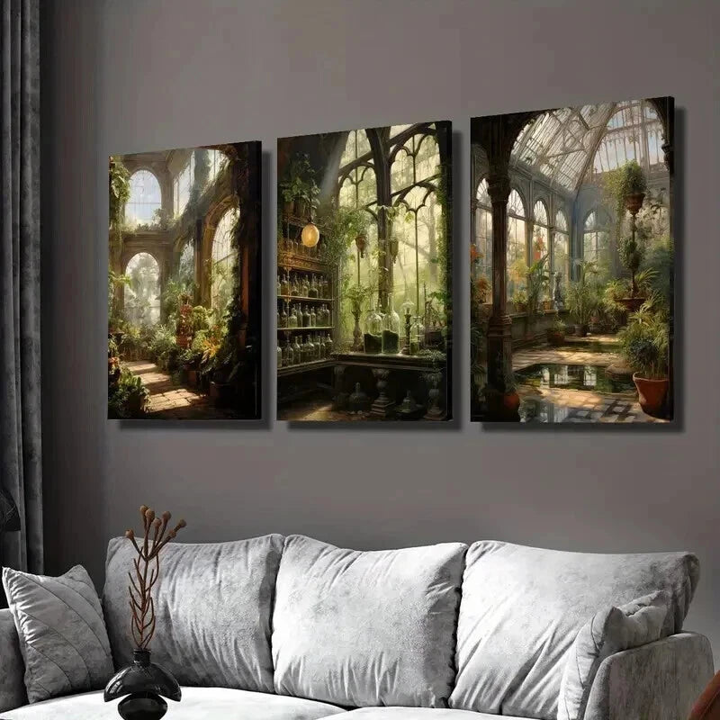 3pcs Exotic Floral Botanical Greenhouse Wall Art Set Canvas Framed 40x60cm - High Quality Print 100% Australian Made Wall Canvas Ready to Hang