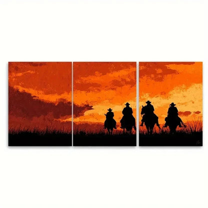 3pcs Cowboy Sunset Western Landscape Metal Print Ready to Hang Art