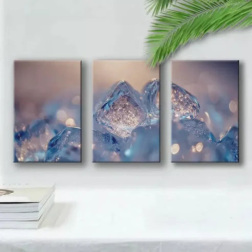 3pcs a close up of ice cubes Canvas Framed 90x60cm - High Quality Print 100% Australian Made Wall Canvas Ready to Hang