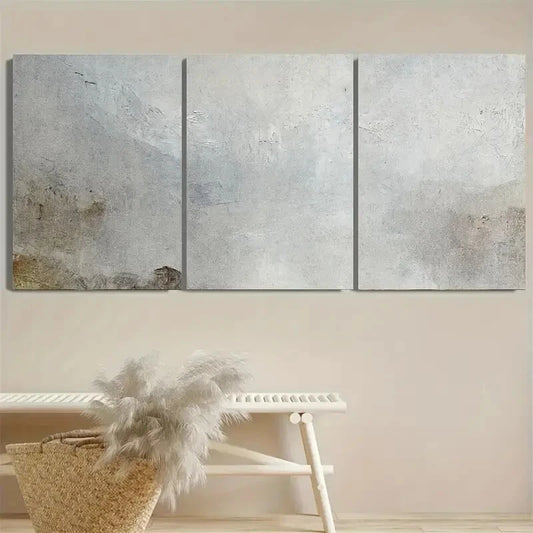 3pcs Vintage Neutral Landscape Abstract Lake Metal Print Ready to Hang Art