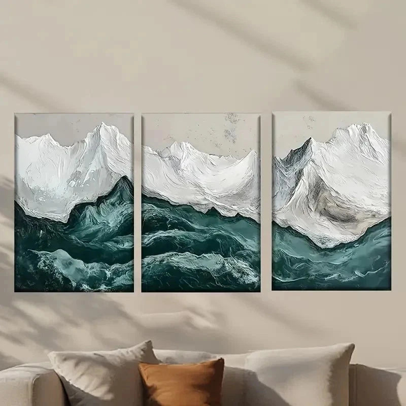 3pcs Snowy Mountains and Green Water Wall Art Set Canvas Framed 40x60cm - High Quality Print 100% Australian Made Wall Canvas Ready to Hang