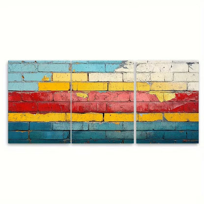 3pcs Vibrant Abstract Urban Brick Metal Print Ready to Hang Art