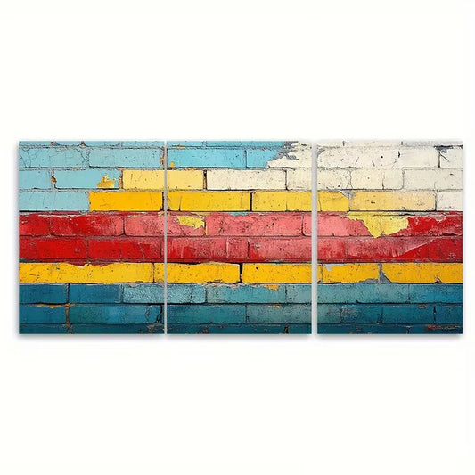 3pcs Vibrant Abstract Urban Brick Metal Print Ready to Hang Art