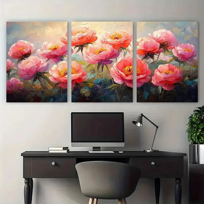 3pcs Pink Peonies Brushstroke Design Metal Print Ready to Hang Art