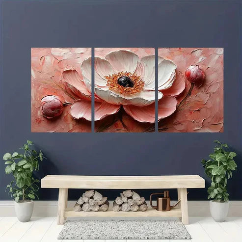 3pcs Heavy Texture Mini Pink Peonies Wall Art Set Canvas Unframed - High Quality Print 100% Australian Made Wall Canvas