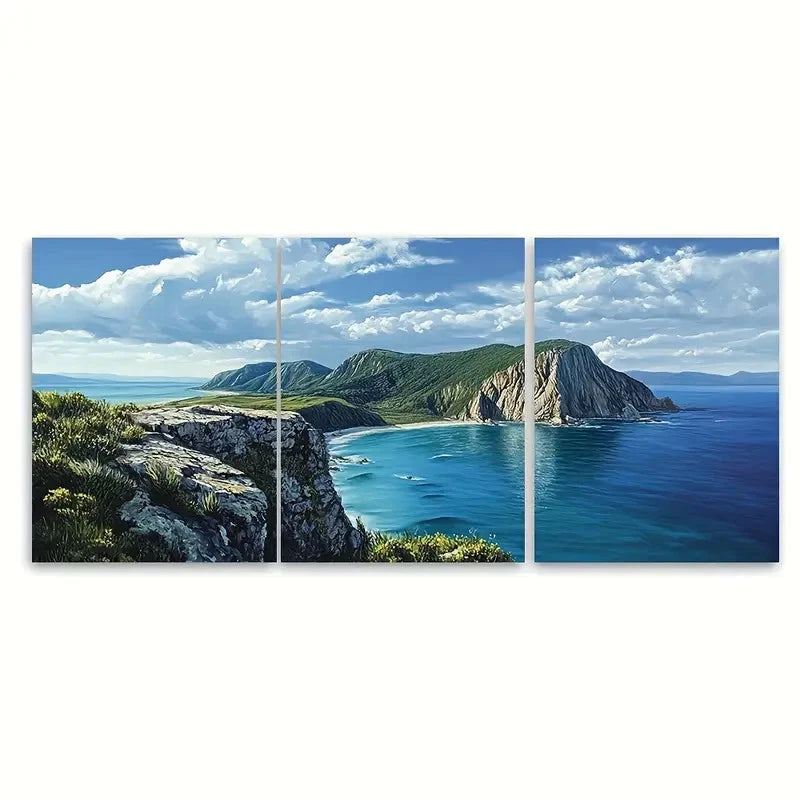 3pcs Wilsons Promontory Blue Waters sea AUS Wall Art Set Canvas Framed 50x70cm - High Quality Print 100% Australian Made Wall Canvas Ready to Hang