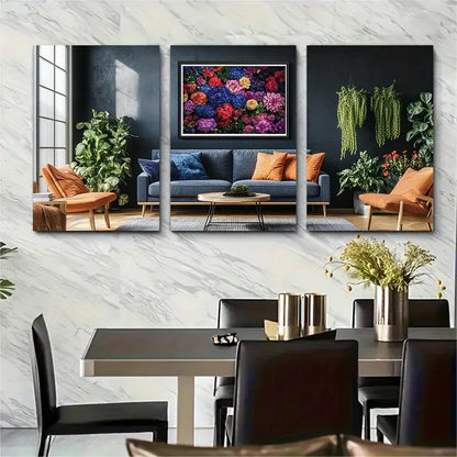 3pcs Osaka Flower Colourful Floral Gallery Wall M Metal Print Ready to Hang Art