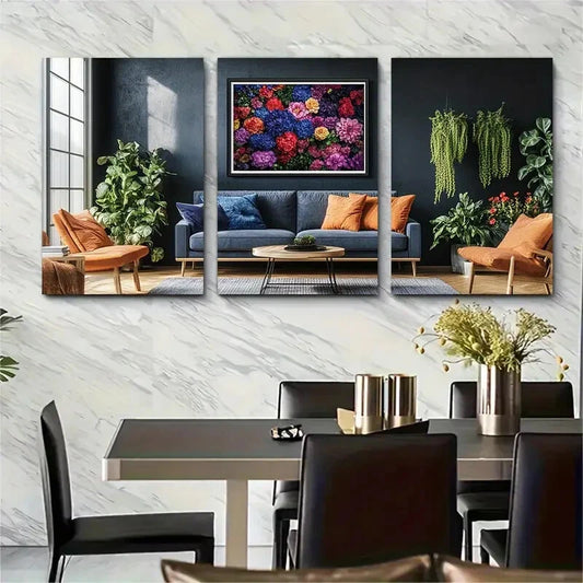 3pcs Osaka Flower Colourful Floral Gallery Wall M Metal Print Ready to Hang Art