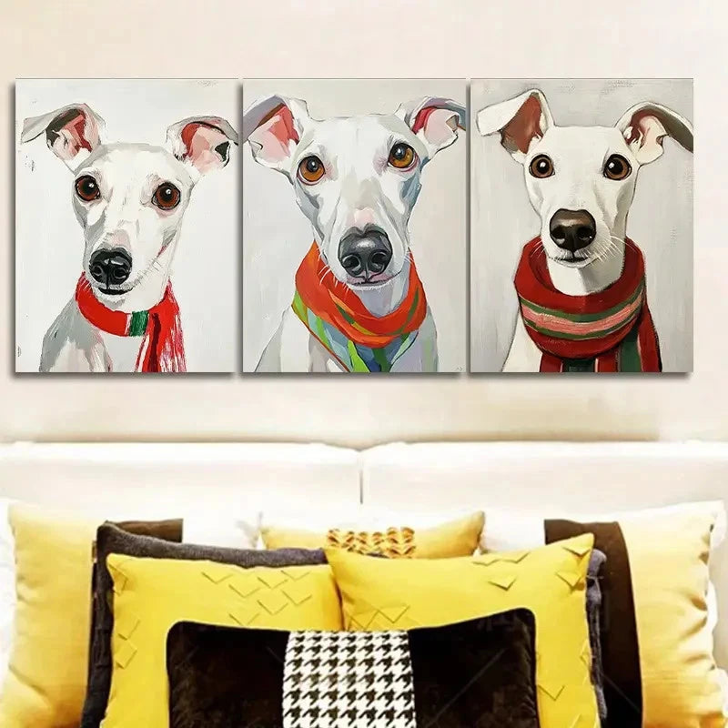 3pcs Dog Portraits with Scarf Wall Art Metal Print Ready to Hang Art