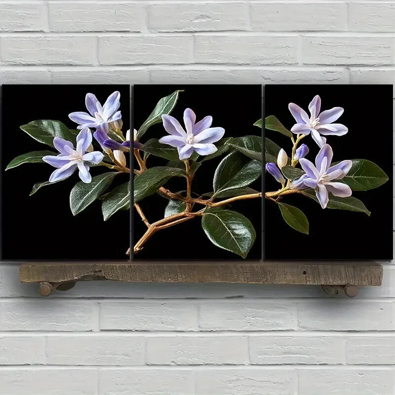 3pcs Green Leaves and Flowers Metal Print Ready to Hang Art