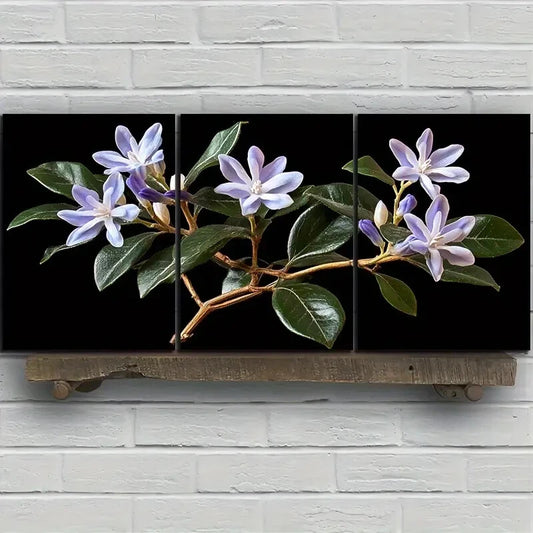 3pcs Green Leaves and Flowers Metal Print Ready to Hang Art