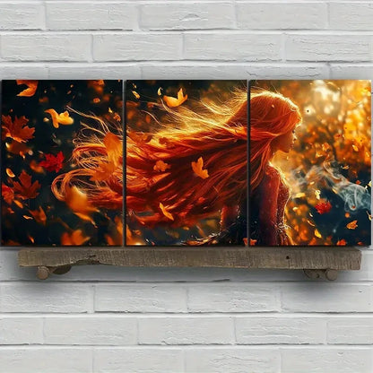 3pcs Woman Dancing in The Wind Golden Themed Metal Print Ready to Hang Art