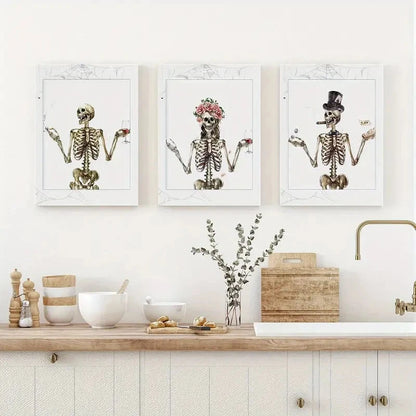 3pcs Spooky Season Halloween Skeleton Watercolor Metal Print Ready to Hang Art