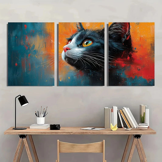 3pcs Colorful Abstract Vibrant Cat Metal Print Ready to Hang Art