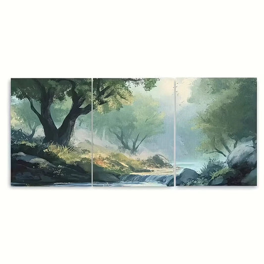 3pcs River in Forest Waterfall Metal Print Ready to Hang Art