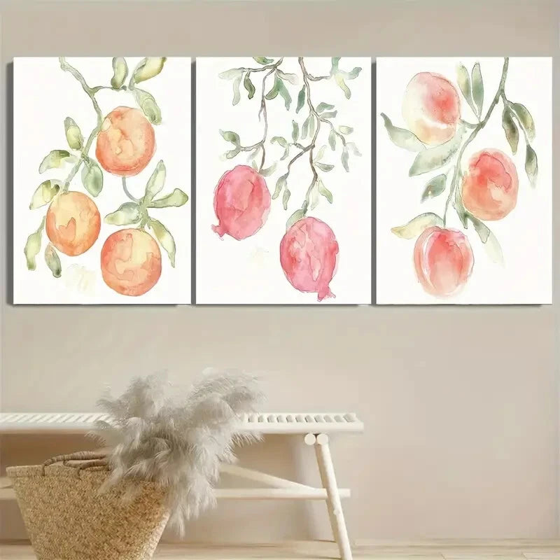 3pcs Colorful Summer Pomegranate Orange Fruit Metal Print Ready to Hang Art