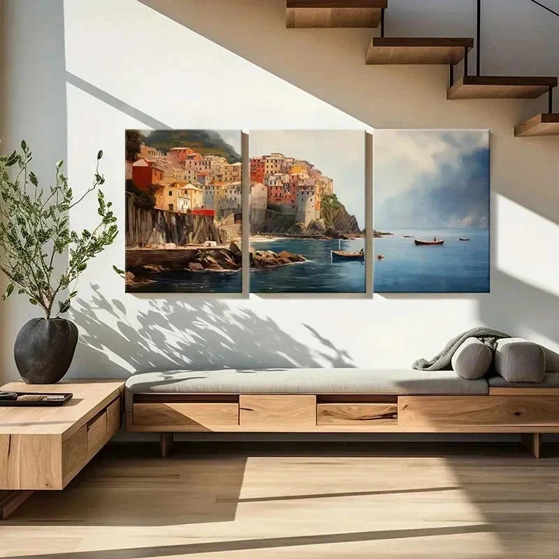 3pcs serene Harbor & Rocky Coastline  Wall Art Set Canvas Framed 40x60cm - High Quality Print 100% Australian Made Wall Canvas Ready to Hang