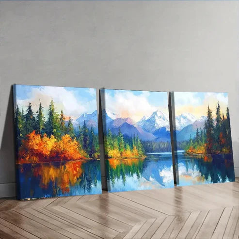 3pcs Scenic Lakes and Trees Reflection Perfect Wall Art Set Canvas Unframed - High Quality Print 100% Australian Made Wall Canvas