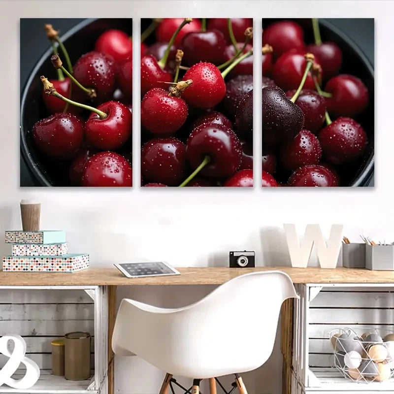 3pcs Fruits Delicious Cherry Bliss I Wall Art Set Canvas Framed 60x90cm - High Quality Print 100% Australian Made Wall Canvas Ready to Hang
