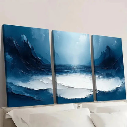 3pcs Blue and White Abstract E Wall Art Set Canvas Unframed - High Quality Print 100% Australian Made Wall Canvas